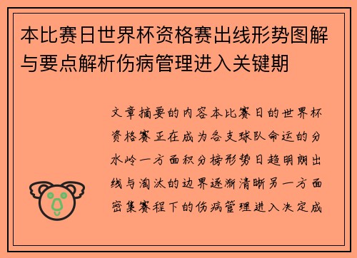 本比赛日世界杯资格赛出线形势图解与要点解析伤病管理进入关键期
